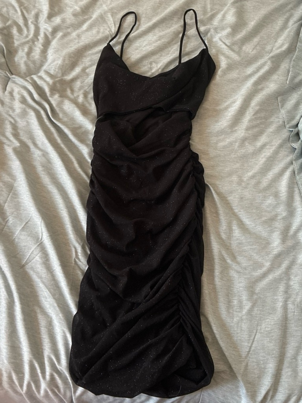 Windsor Black Sparkle Ruched Slip Mini Dress